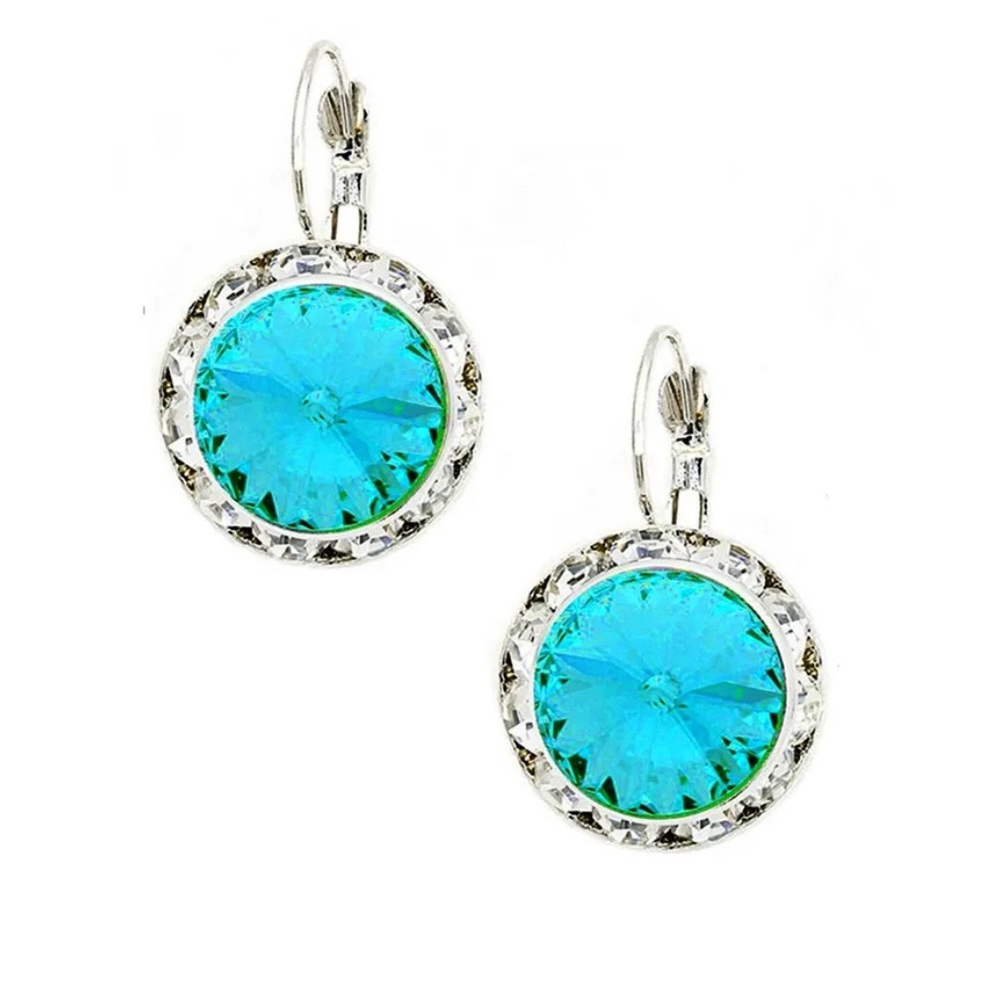 Blue-Green Rhinestone Earrings Round Teal Dangle Drop 💎